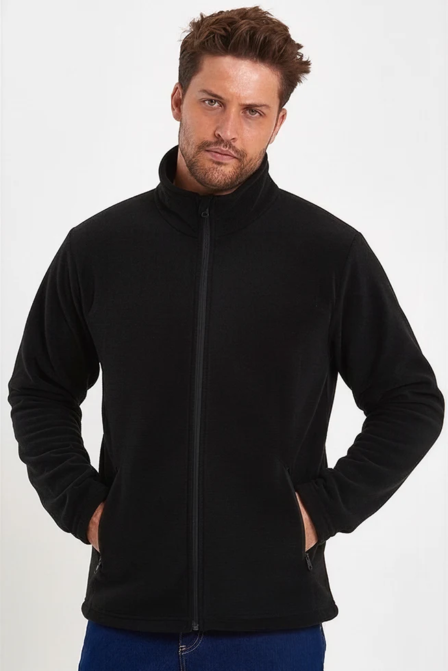 Baskılı Siyah Polar Mont